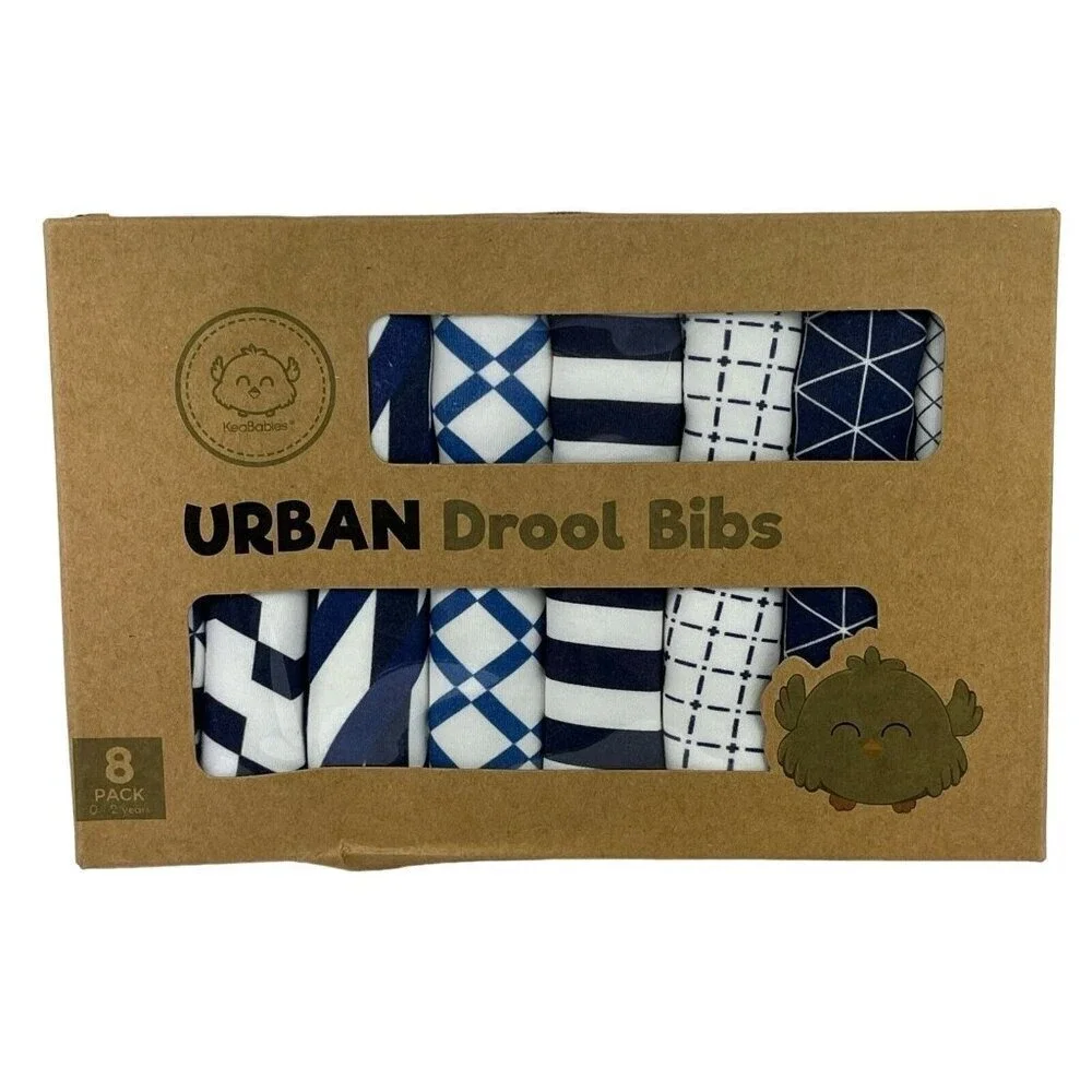 Drool Bibs Set Of 8 Boy Blue Mixed Print Organic Cotton Teething Shower Gift‎